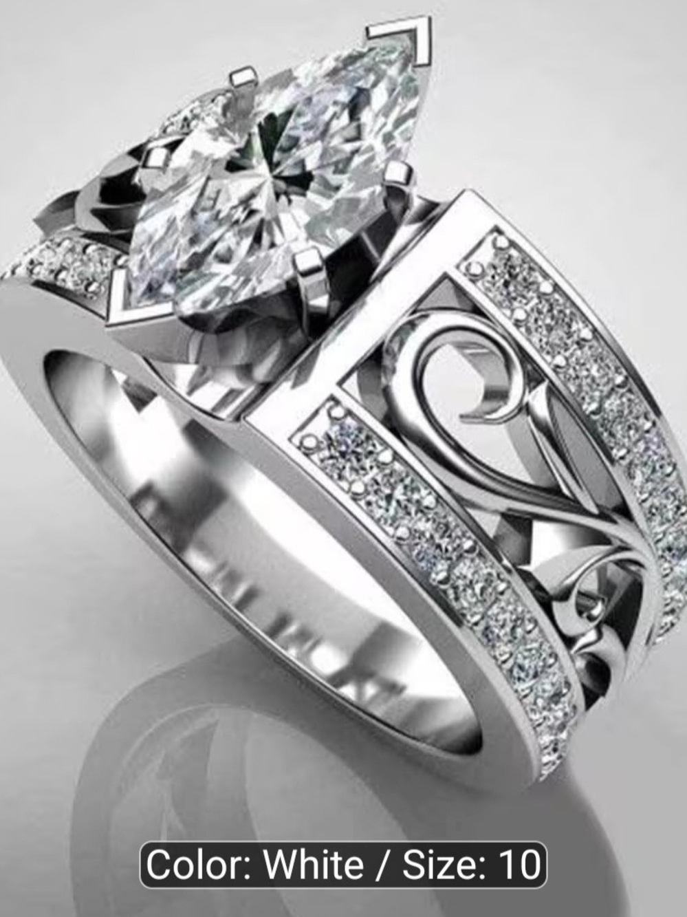 Elegant 925 Sterling Silver Hollowed-Out Filigree Marquise Ring for Women - Picture 6 of 9